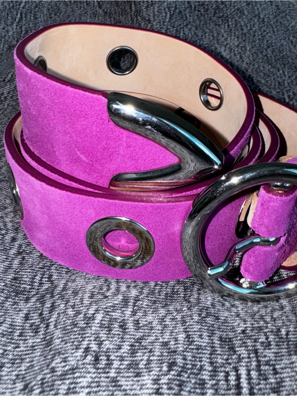 IRO Fuchsia Suede Eyelet Belt with Silver Hardware